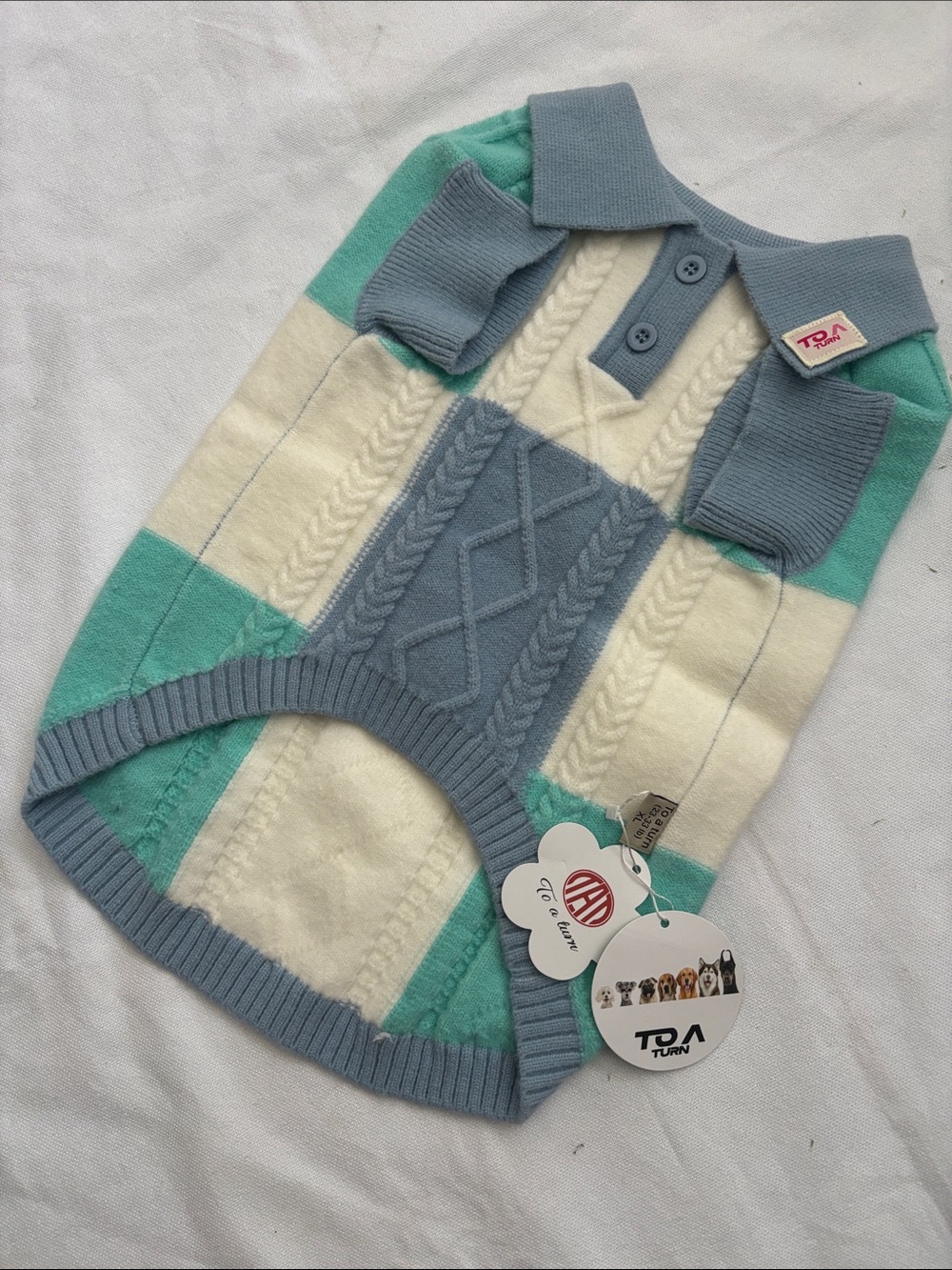 To A Turn Colorblock Cable Knit Dog Sweater (Large & XLarge)